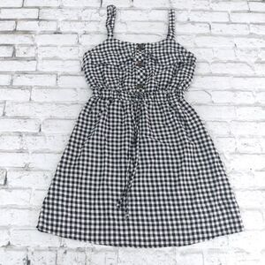 Hint of Blush Dress Womens Small Black White Plaid Sleeveless Drawstring Mini